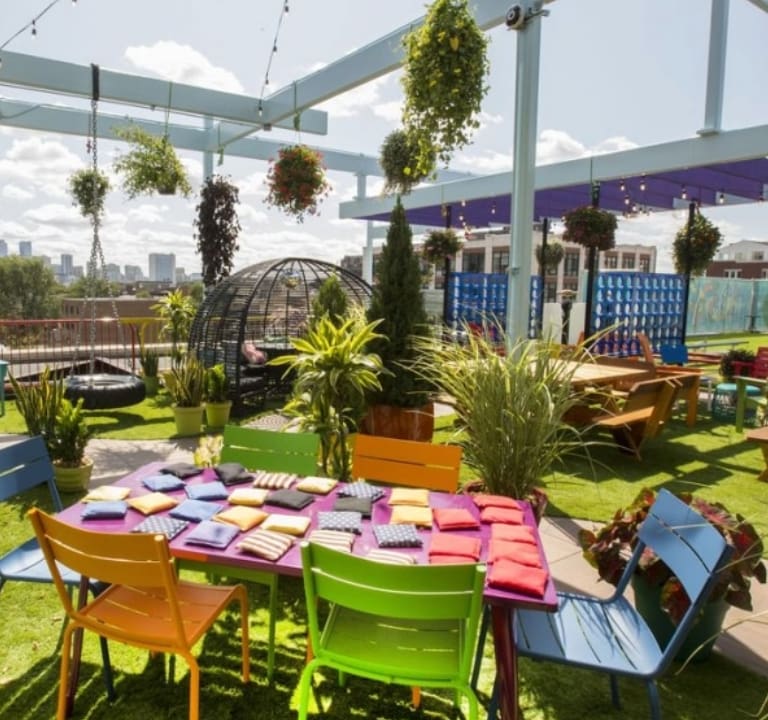 The rooftop at Utopian Tailgate is a project owned and managed by the Fifty/50 Group. It is one of the highest grossing rooftops in the Midwest.